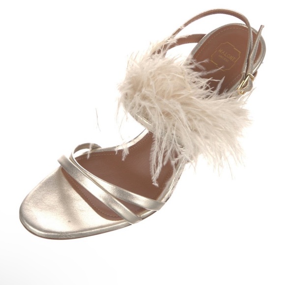 Malone Souliers Sonia Metallic Sandals with Ostrich Feathers New - Picture 5 of 9